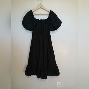100% Cotton Black Puff Sleeves Square Neck Off The Shoulders Modi Dress Medium